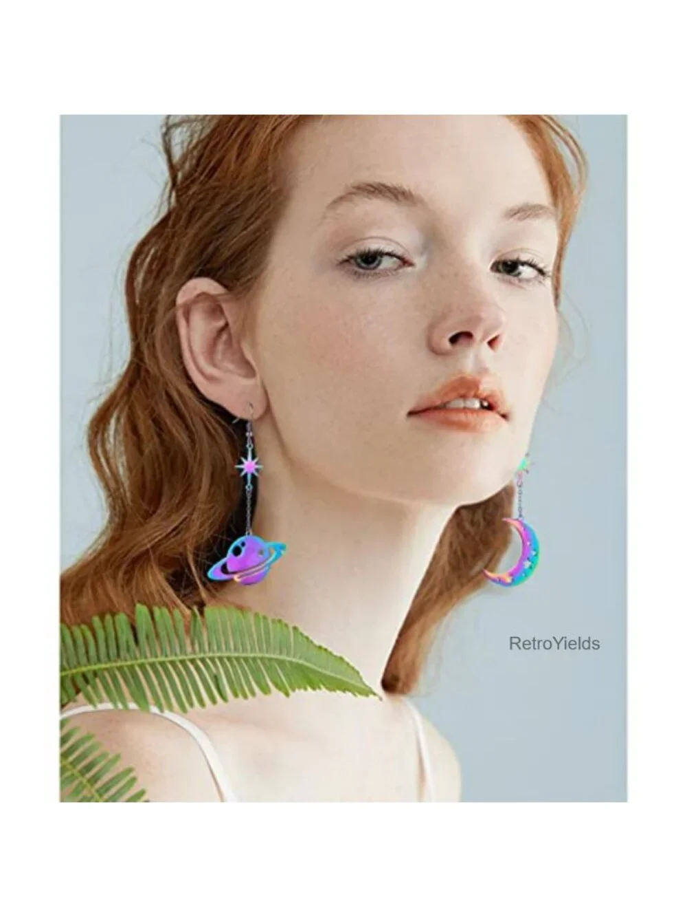 Asymmetrical Celestial Moon Star Saturn Dangle Earrings Stainless Steel